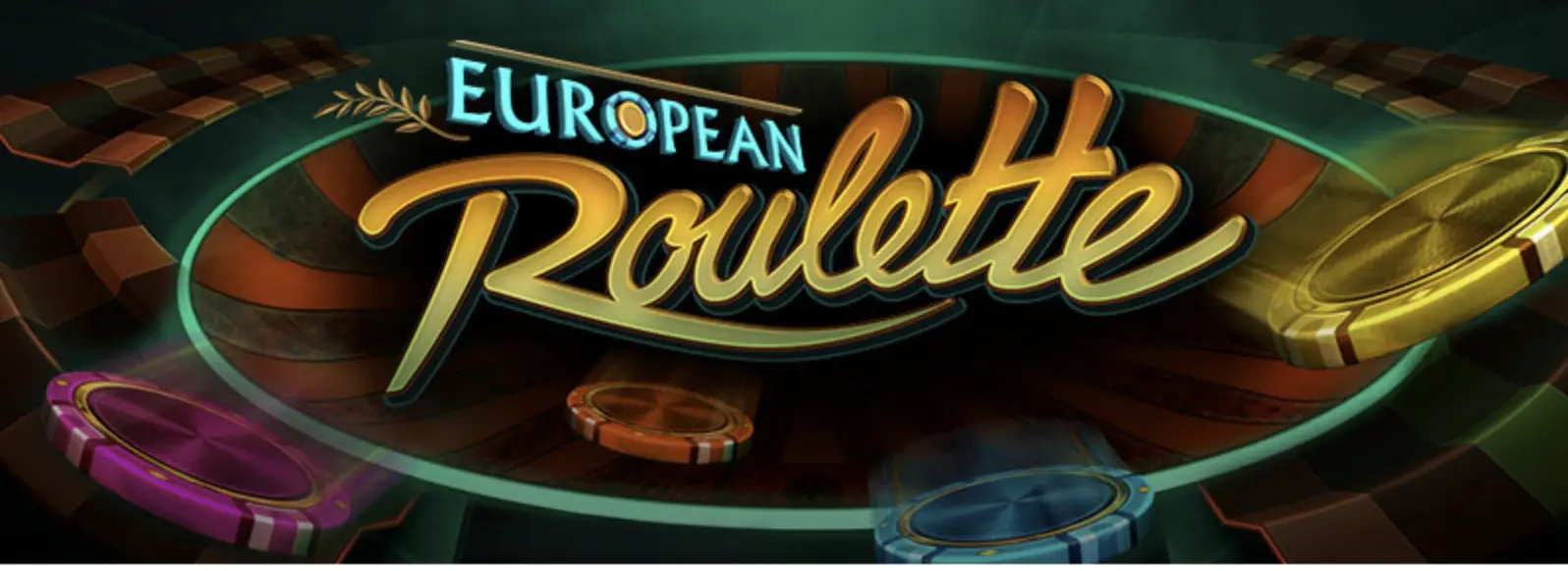 European Roulette – klasická evropská ruleta v moderním grafickém provedení s autentickou atmosférou European Roulette – stylizované logo evropské rulety s barevnými žetony na herním stole